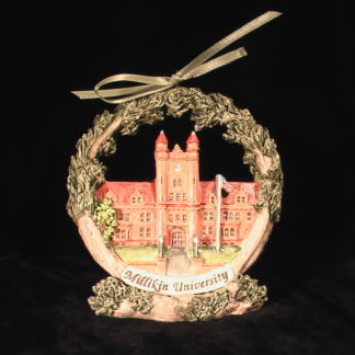 Decatur Millikin University ornament on stand