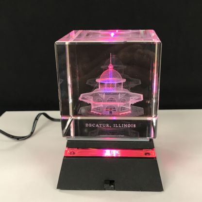 Black lighted base with 3D Glass Transfer House