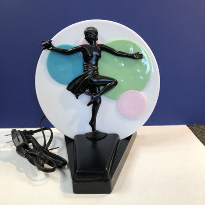 Girl and a Bird Art Deco Fan Lamp Base Black Finish