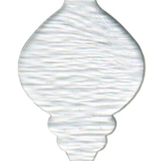 White spiral seashell with a bulbous body tapering to a sharp tip