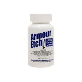 White bottle labeled Armour Etch Glass Etch Cream for etching glass.