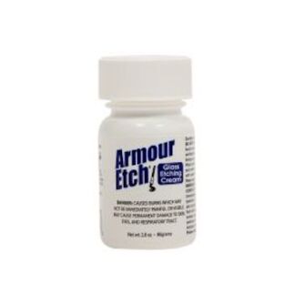 Small white bottle labeled 'Armour Etch' glass etching cream.